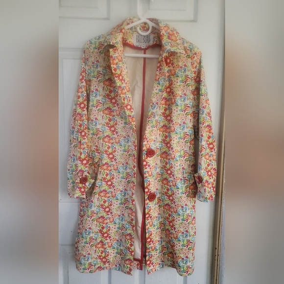 BILLBLASS ALL OVER FLORAL VINTAGE PRINT BUTTON DOWN COAT, SIZE 4 - Picture 3 of 8
